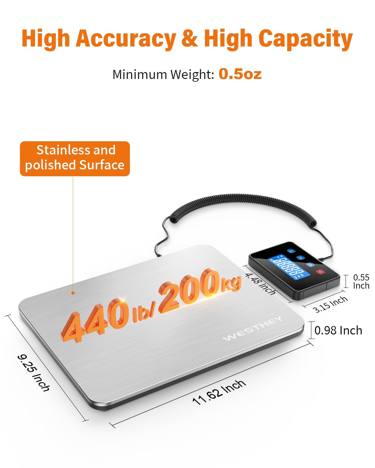 Shipping Scale 0.5oz-440lb High Accuracy Postal Digital Weight Luggage Scale for Packages Warehouse Home Small Business Pet Food Mail