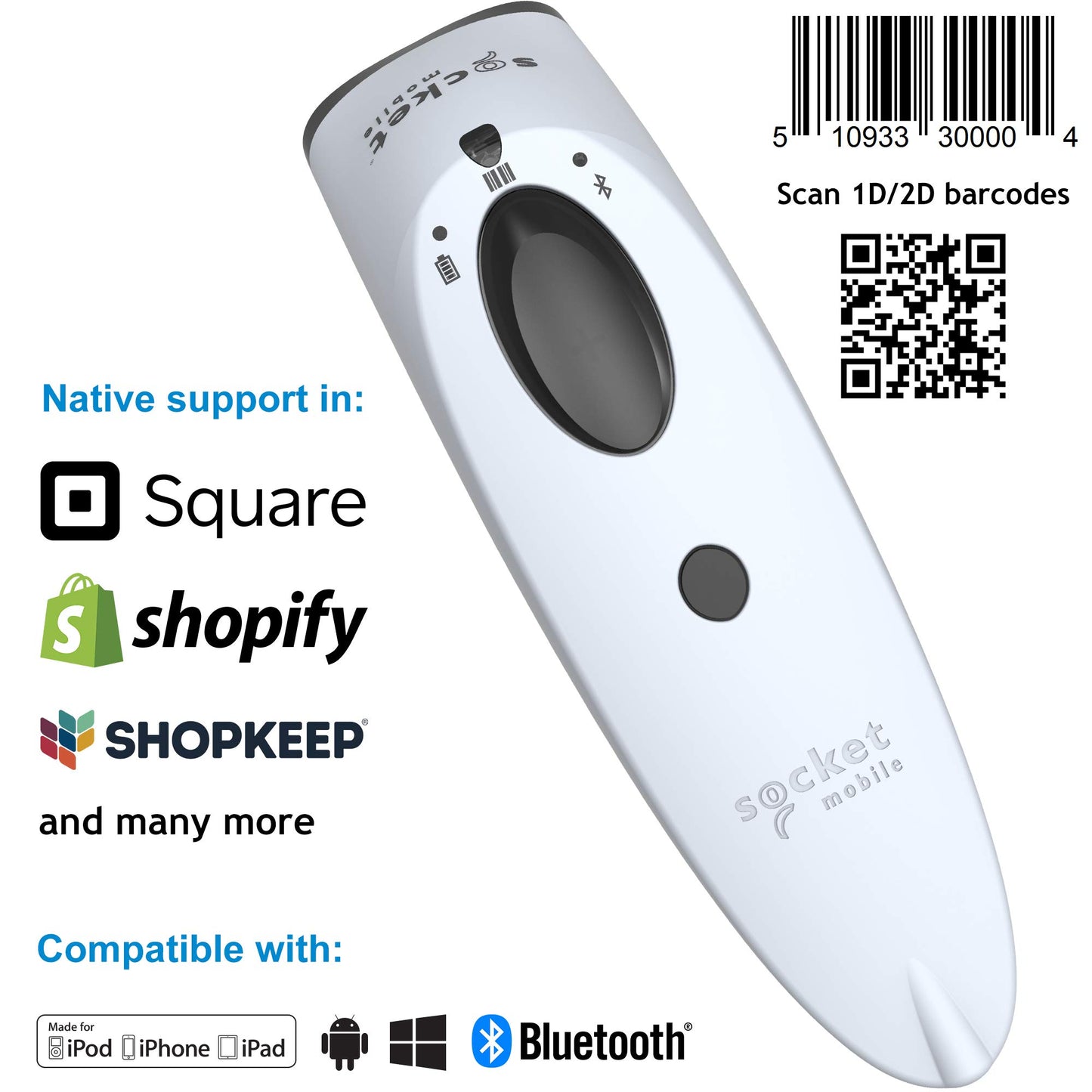 Socket Scan S740, Universal Barcode Scanner, White & Black Dock (CX3447-1910)